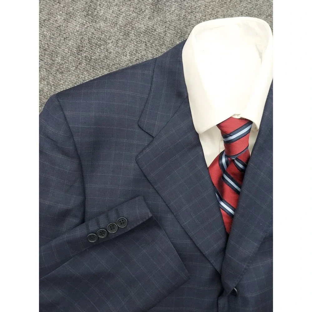 Canali Blazer Jacket Mens 46‎ R Blue 3 Button Plaid Made in Italy Wool Suit READ